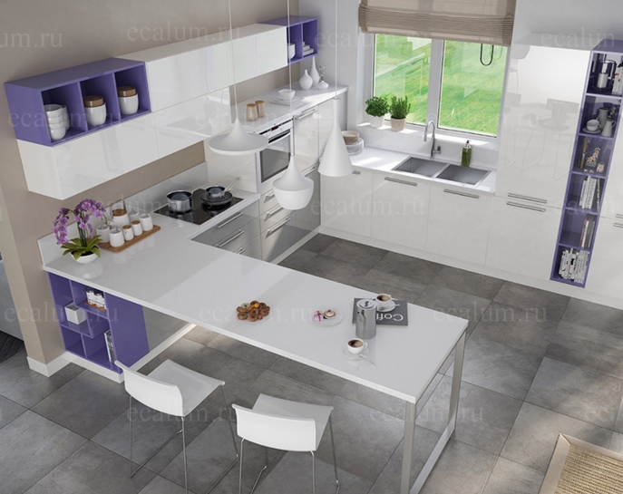 Кухня «Экалюм Глянец» с глянцевым фасадом – удобная и функциональная кухня у вас дома